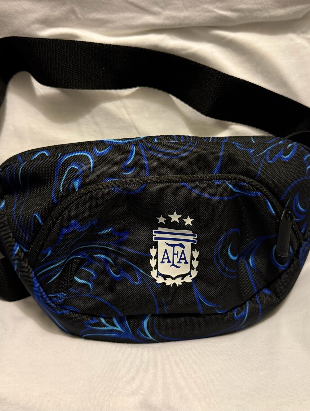 Adidas Black Waist Bag with Blue Accent Swirl
